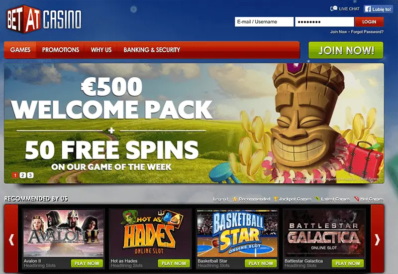 BetAt Casino Home Page