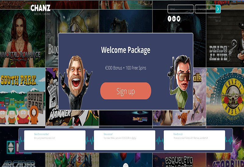 Chanz Casino Home Page