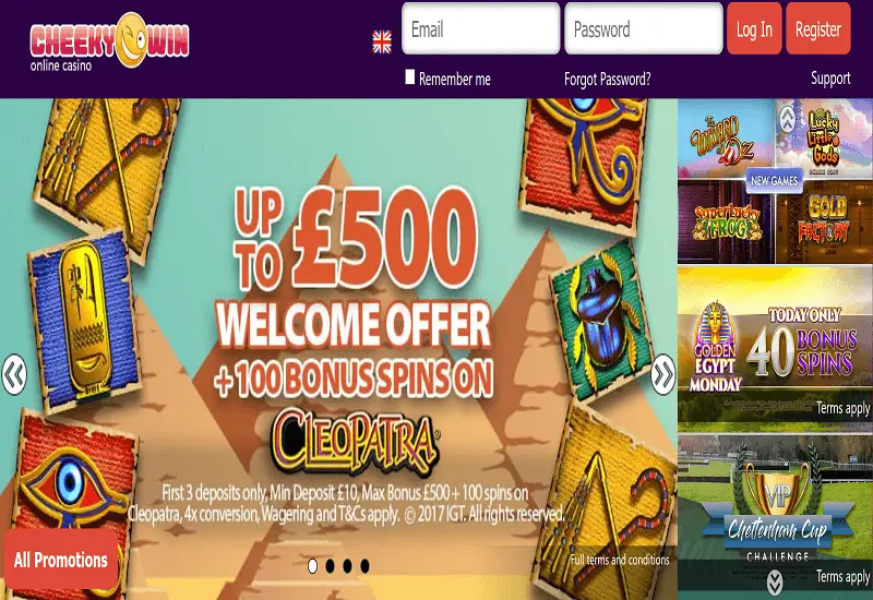 Cheeky Win Casino Home Page