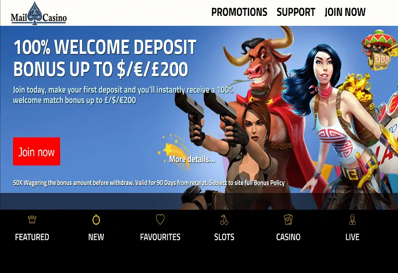 Mail Casino Bonus And Review 100 Up To £200 + 35 Free Spins