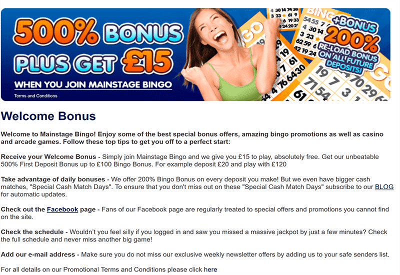 Mainstage Bingo Casino Promotion