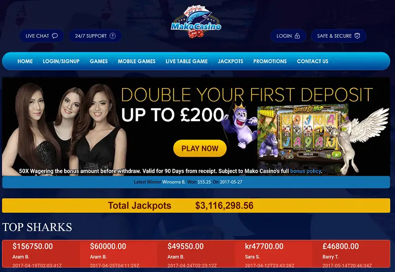 Mako Casino Home Page