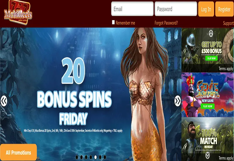 MobiReels Casino Home Page