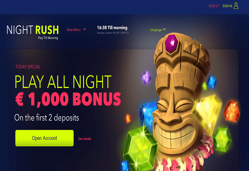 Night Rush Casino Home Page