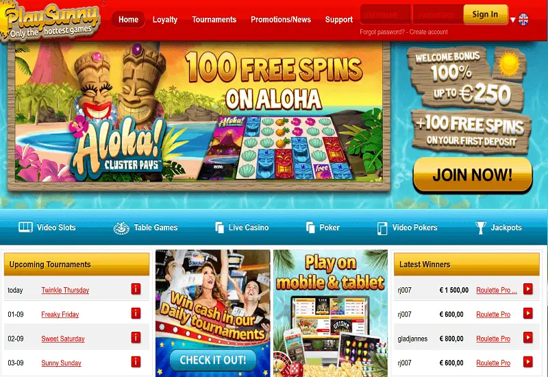 Play Sunny Casino Home Page