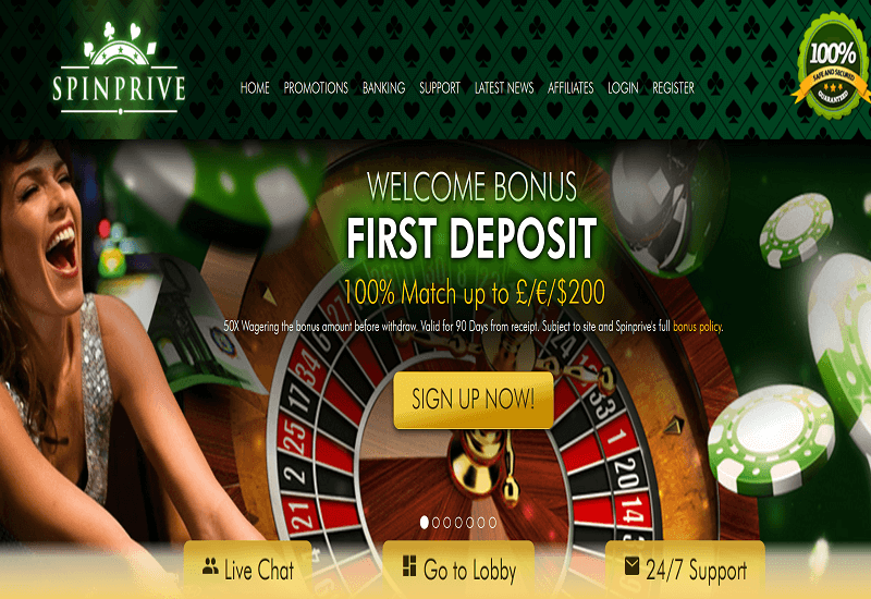 Spin Prive Casino Home Page
