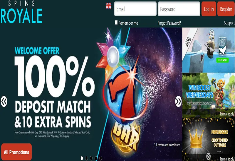 Spins Royale Casino Home Page