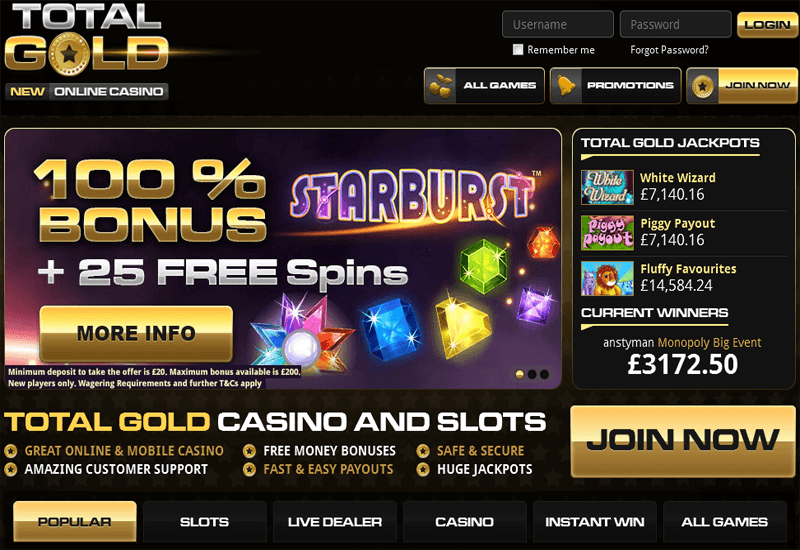 Total Gold Casino Home Page