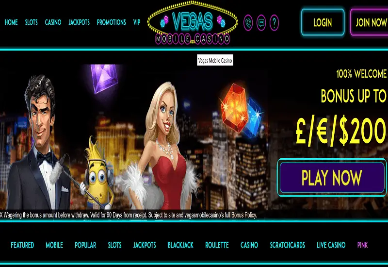 Vegas Mobile Casino Home Page