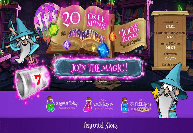 Wizard Slots Casino Home Page