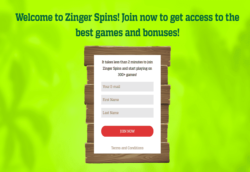 Zinger Spins Casino Home Page